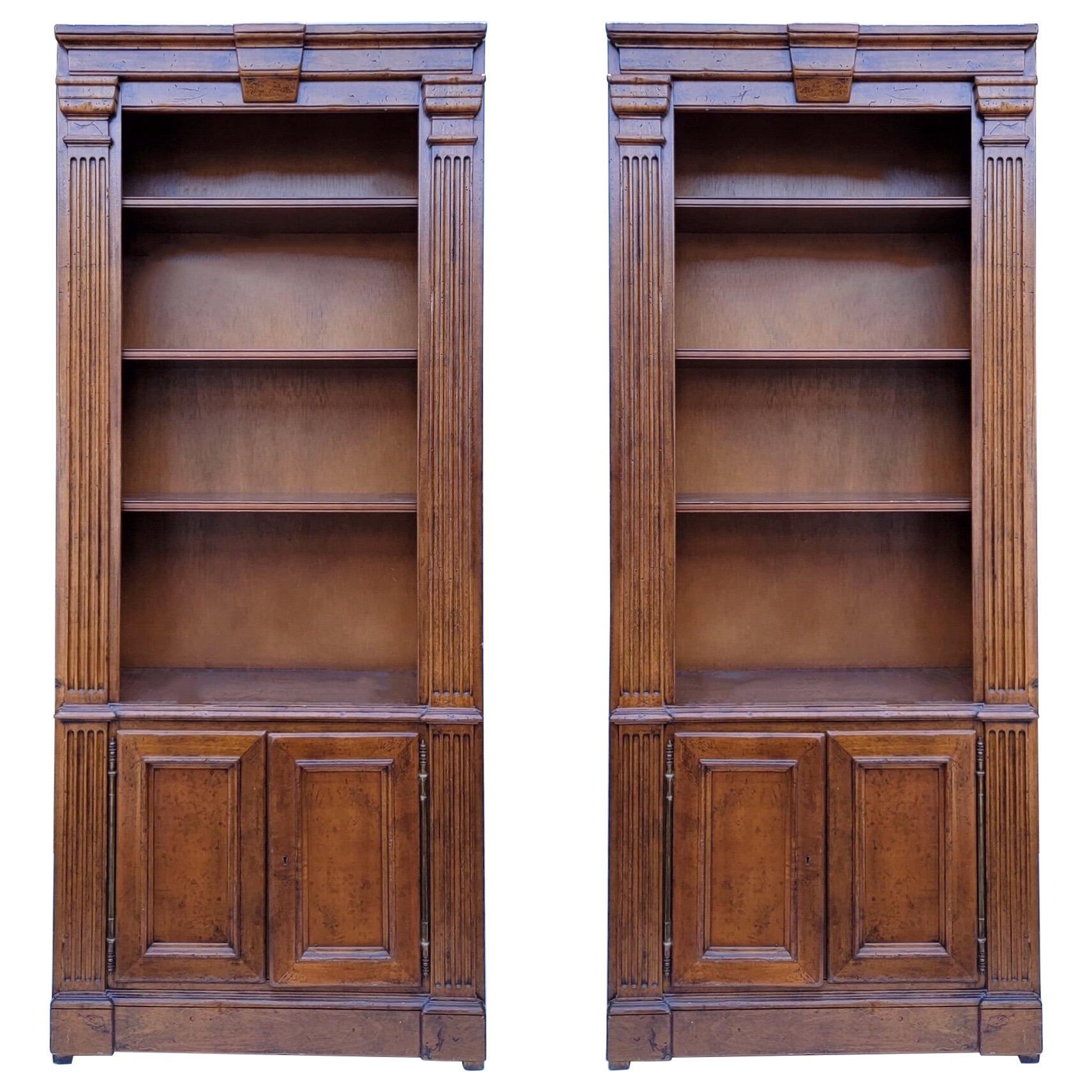 French Neo-Classical Italian Carved Walnut Bookcases for Bloomingdales, Pair