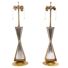 Pair of Mid-Century Brass & Aluminum Hourglass Table Lamps