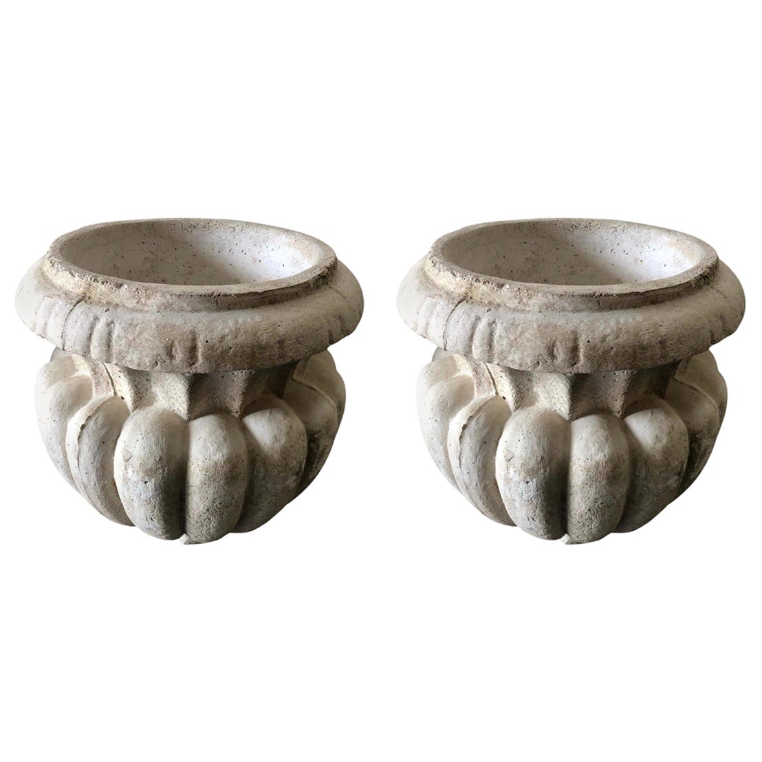 Classic Pair of Large Cast Stone Garden Urns