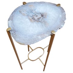 Organic Modern White with Tan Center Geode Drink Table with Gold Gilt Base