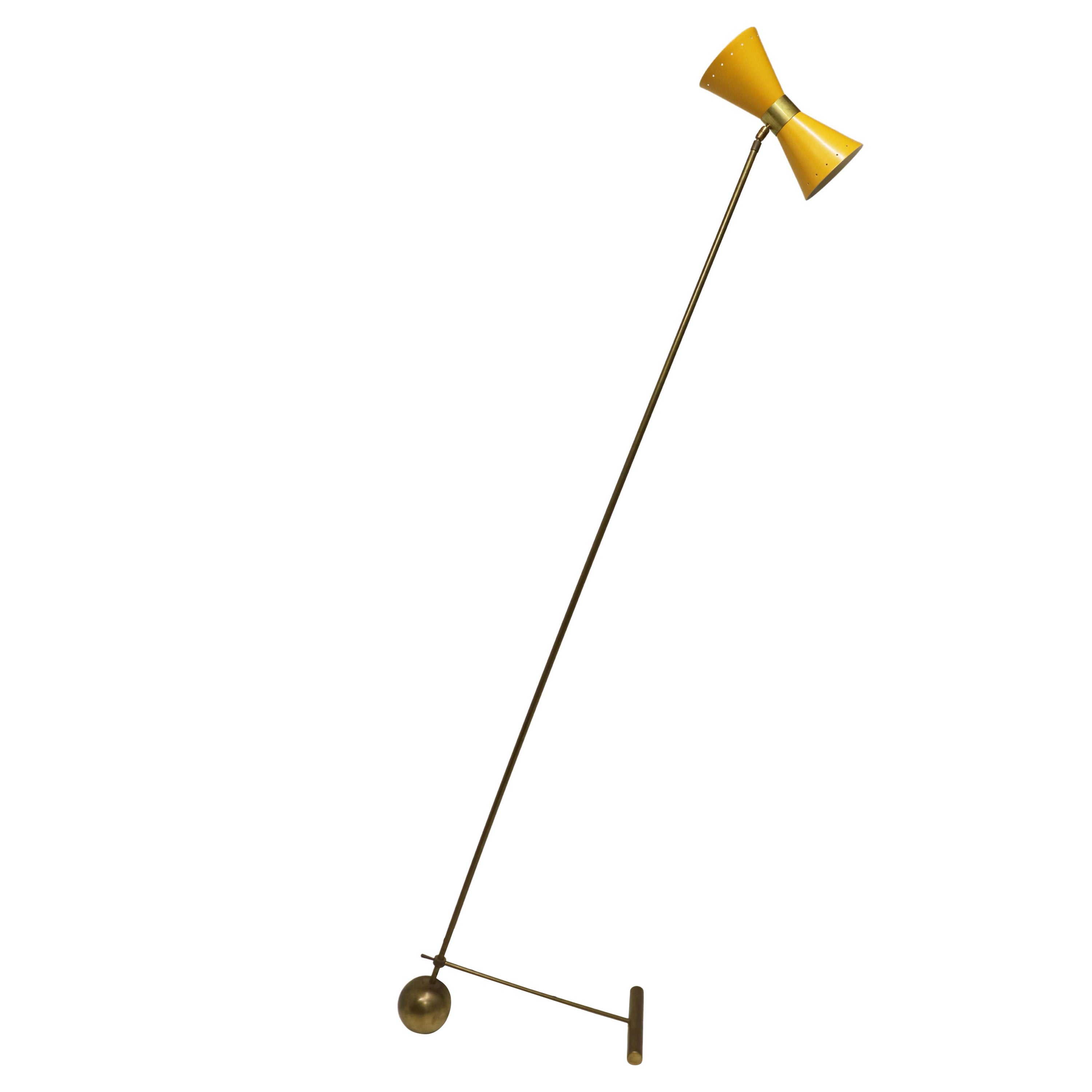 Vintage Italian Design Floor Lamp Brass Yellow Diabolo 1950 Stilnovo Style