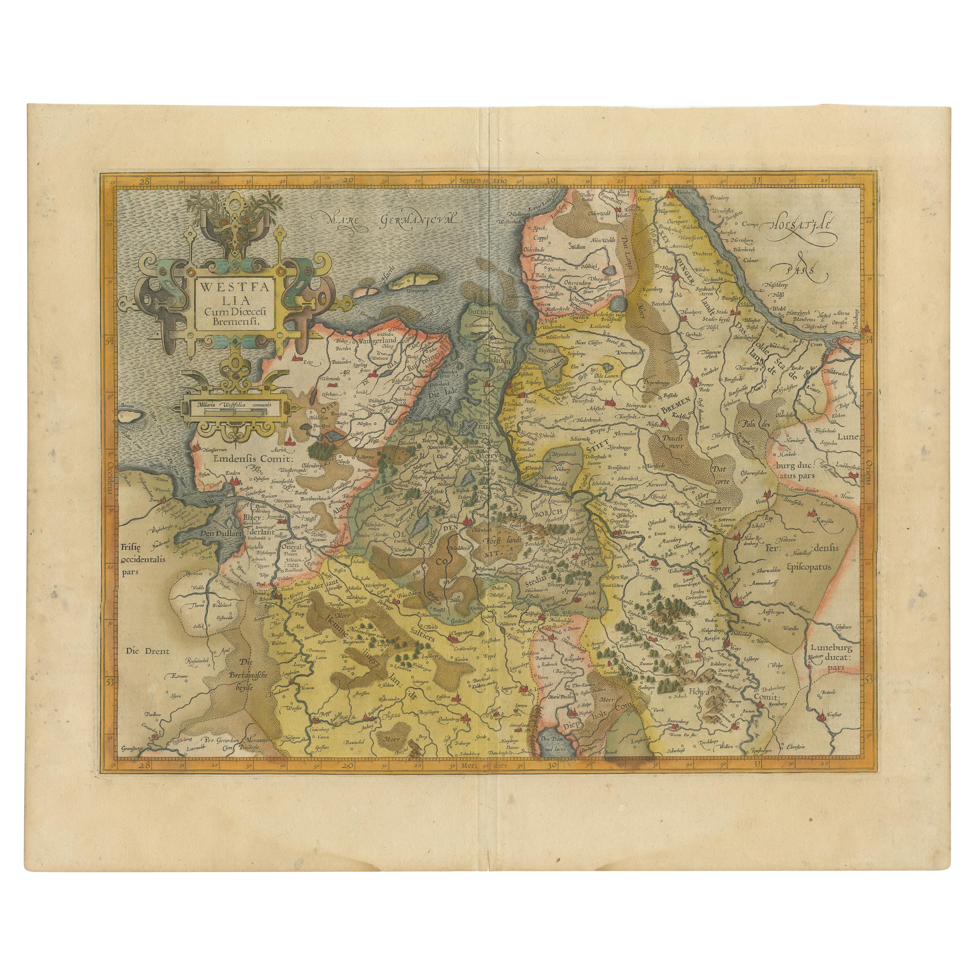 Antique Map of Westfalia, Germany by Mercator/Hondius, circa '1620'