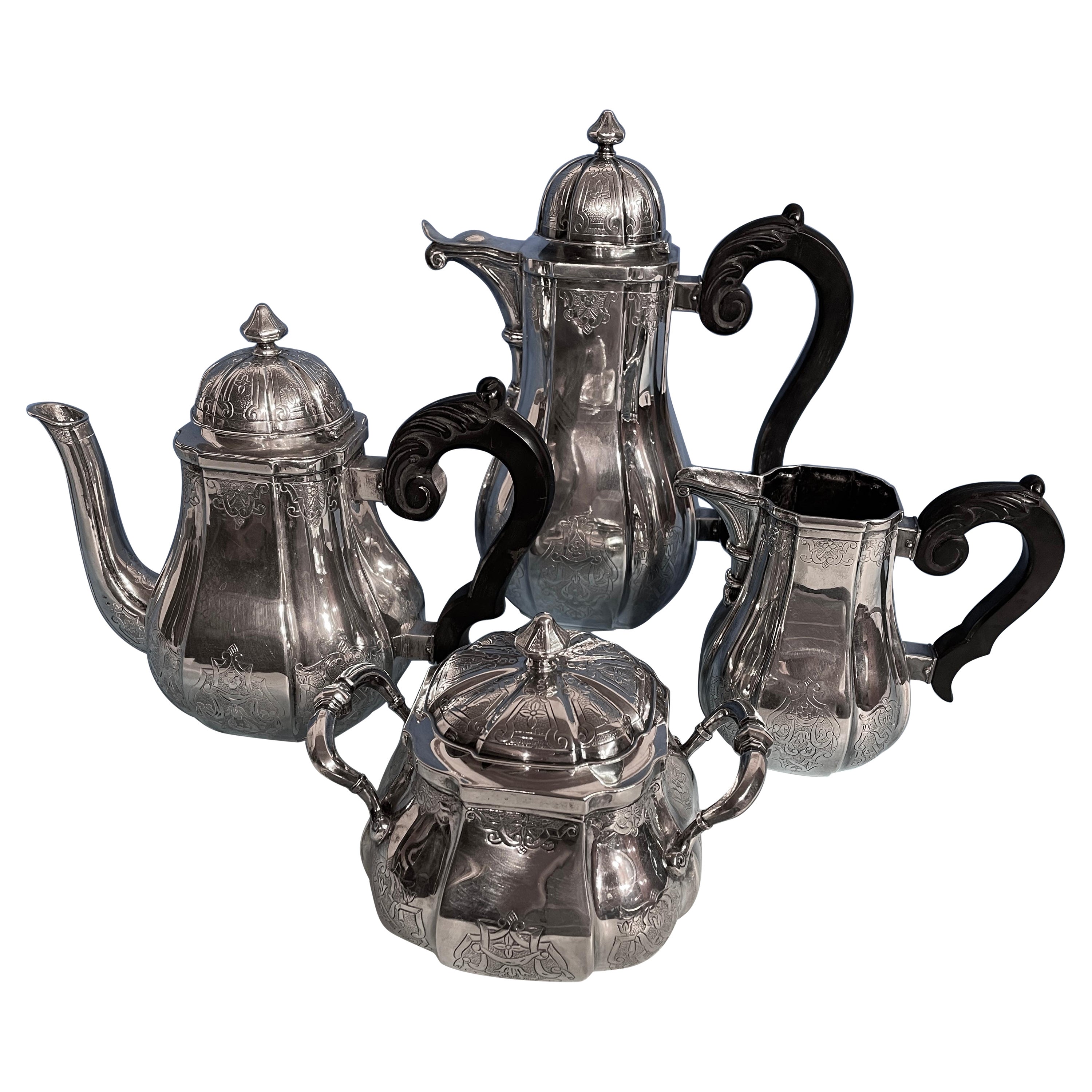 Silbernes Silber-Kaffee- und Teeservice, Belgien, 19. Jahrhundert