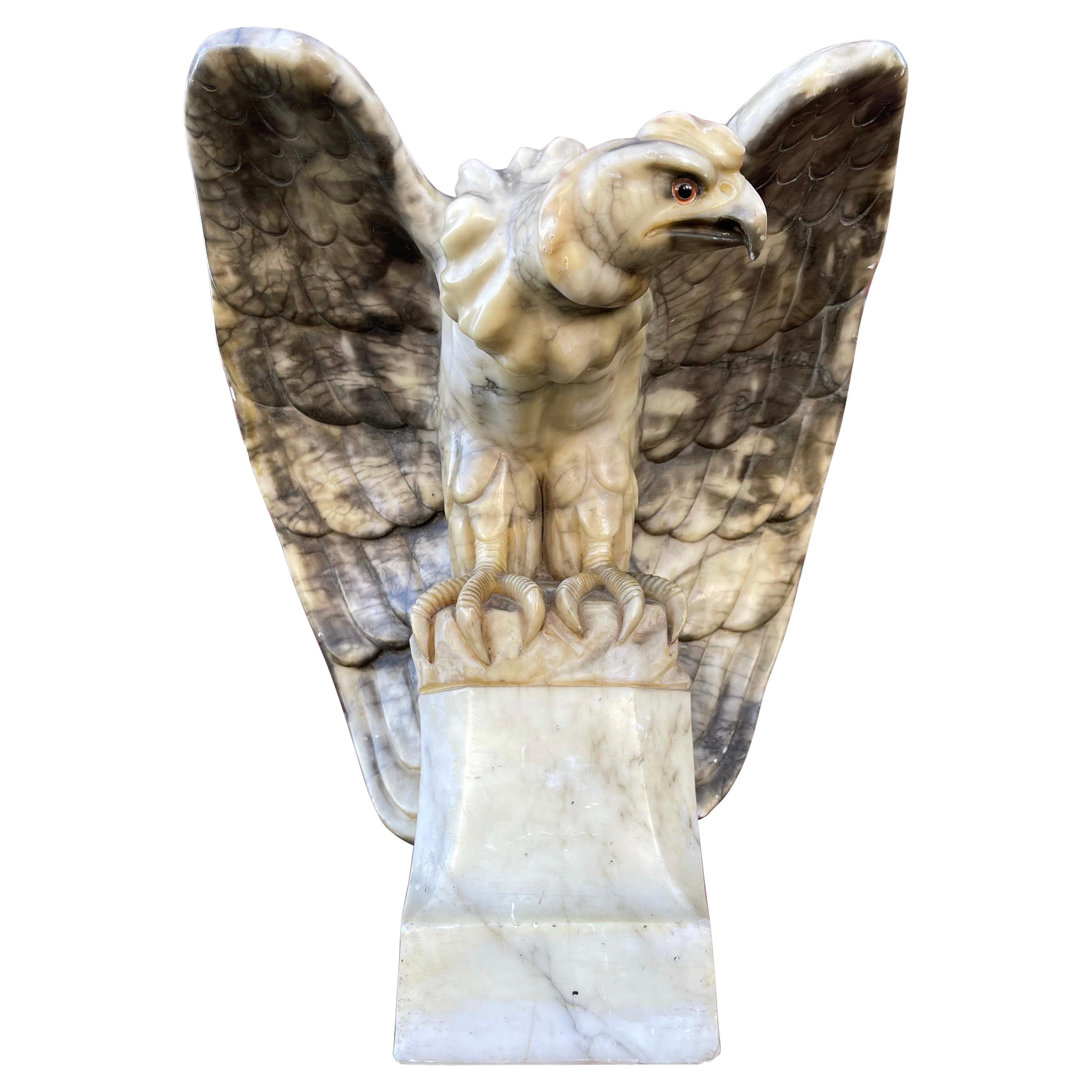 Antique Large & Impressive Alabaster Harpy Eagle Sculpture with Spreads Wings