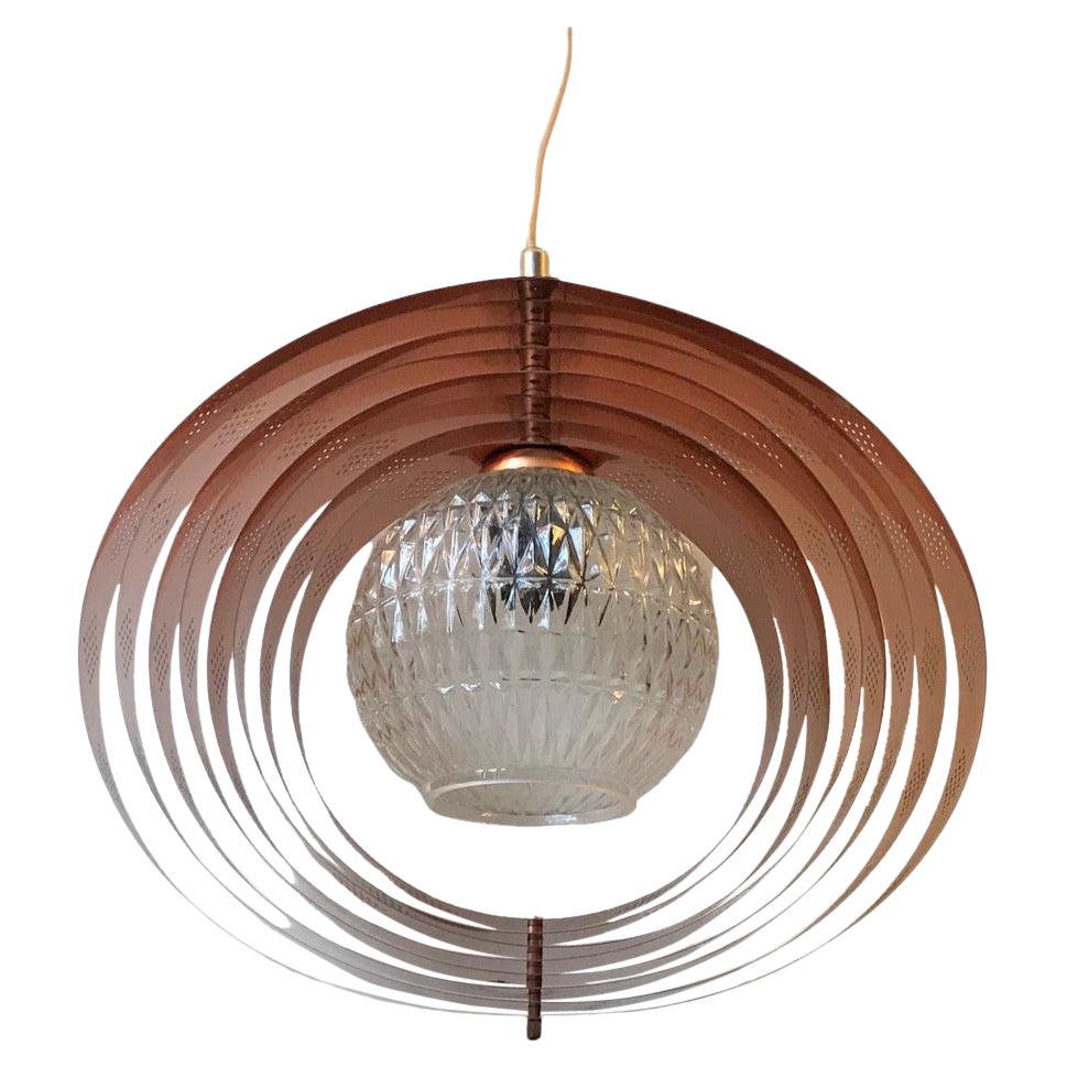 Scandinavian Space Age Moon Pendant Lamp in Copper by Werner Schou for Coronell