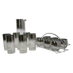 Silver Rim Ombre 14 Pc Cocktail Set Collins Roly Polys Pitcher Dorothy Thorpe