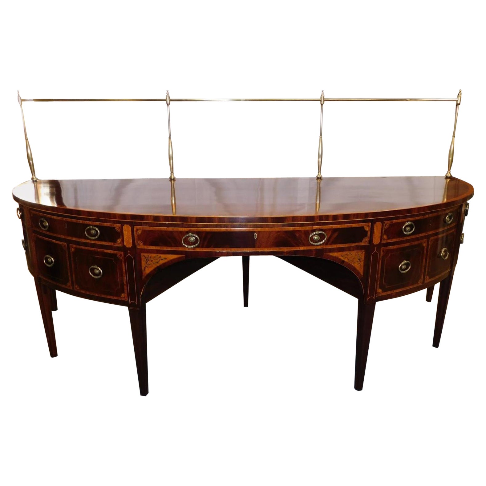 English Hepplewhite Mahogany Patera Inlaid Sideboard with Brass Gallery, C. 1770 For Sale