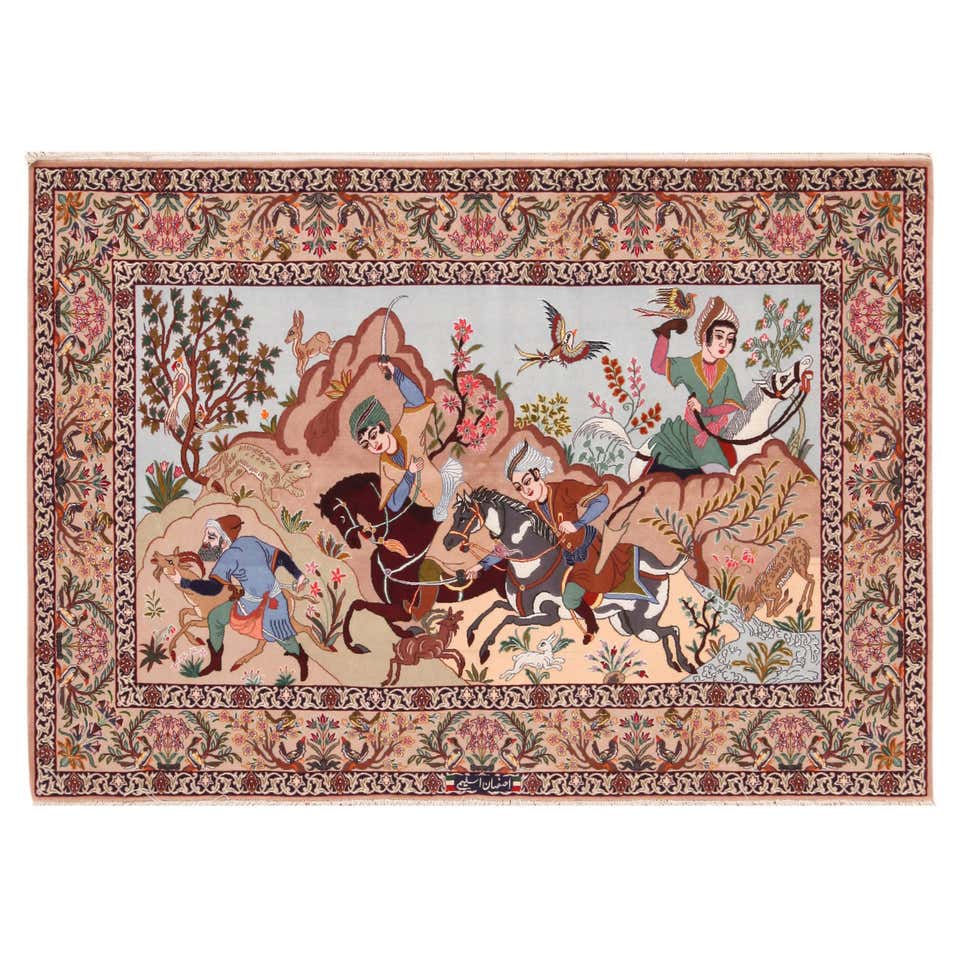 Vintage Persian Tabriz Gallery Rug with Hunting Scene and Medieval ...
