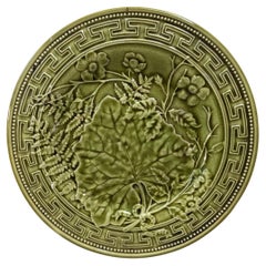 19th Century Green Majolica Leaves Plate Choisy Le Roi