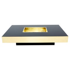Willy Rizzo Black Lacquer and Brass Bar Coffee Table 1970s