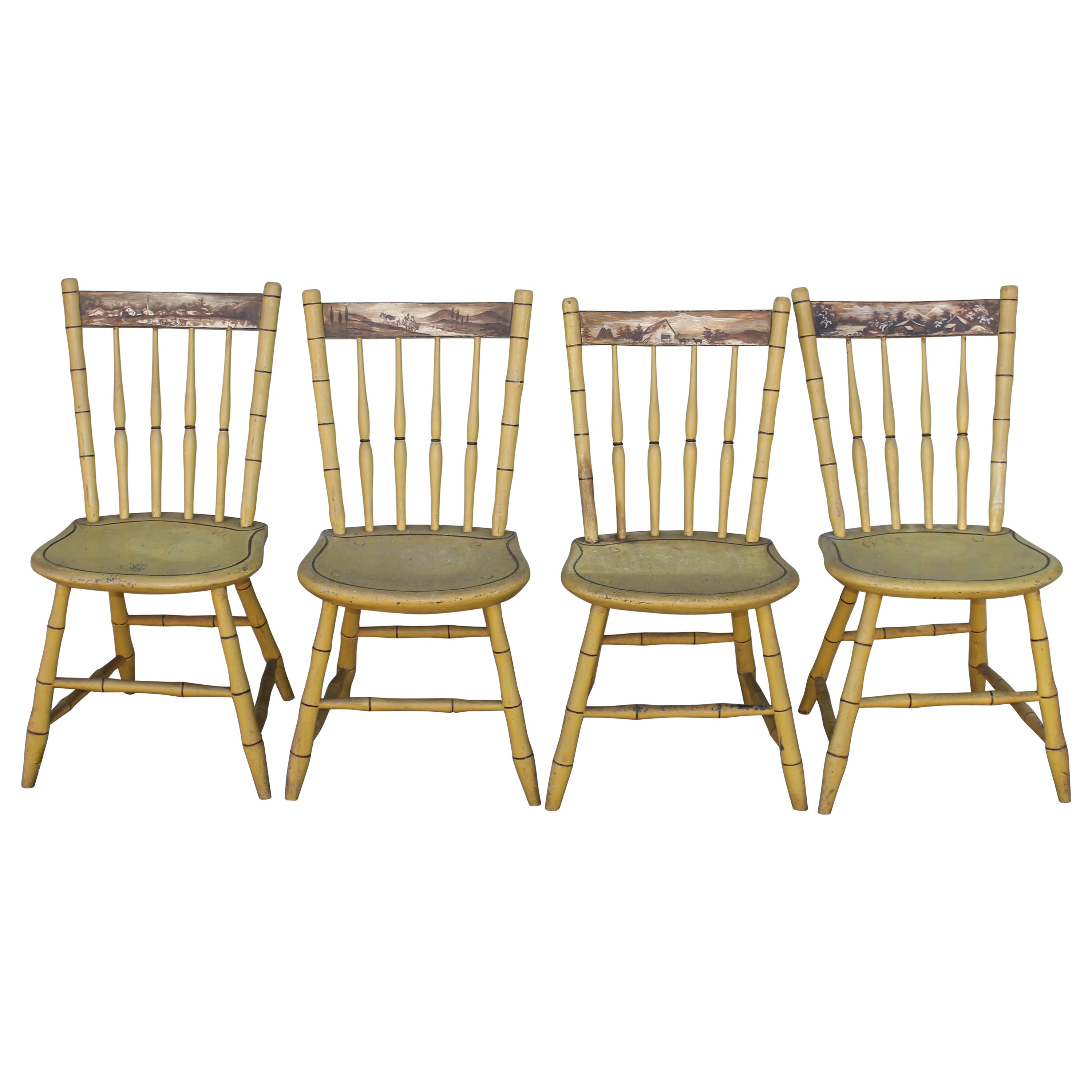 19Thc Original Painted & Decorated NE Chairs For Sale