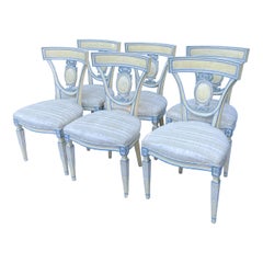 Early French Louis XVI Style Bow And Medallion Painted Dining Chairs -S/6