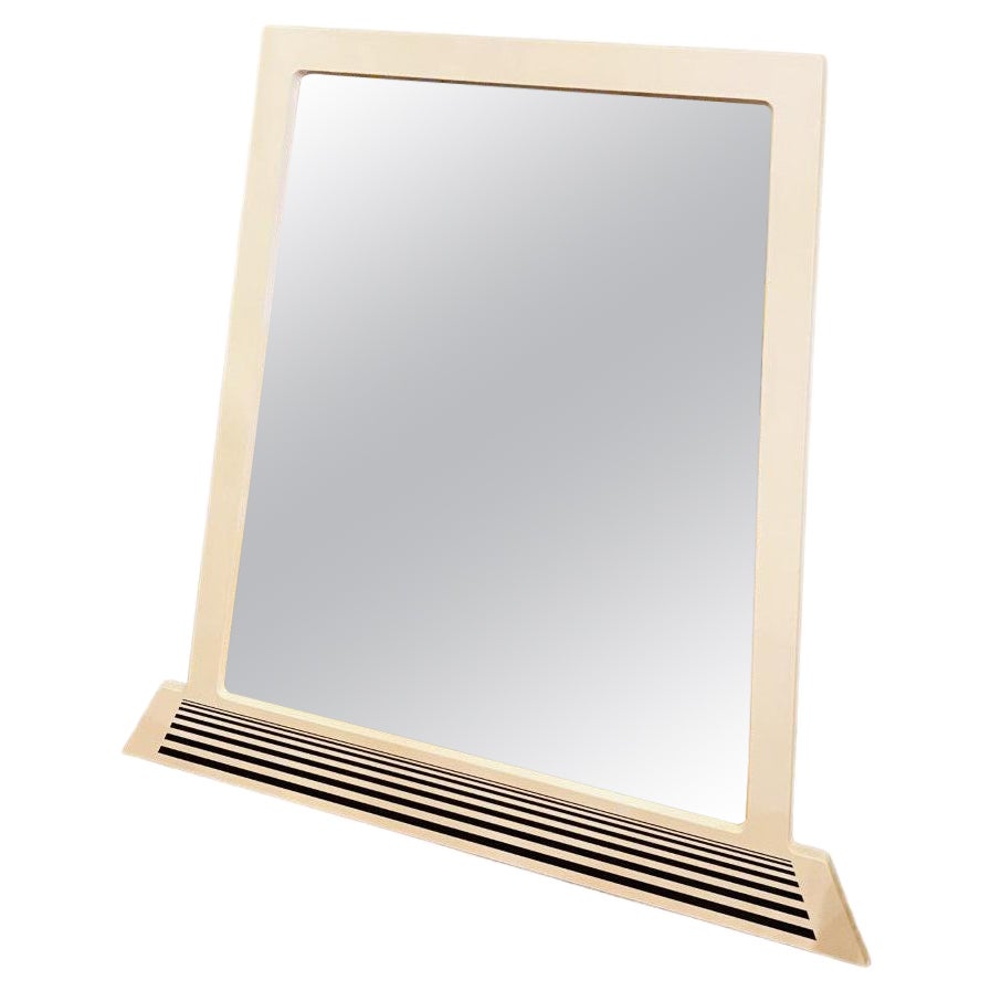 Postmodern Space Age White Lacquered Wood Wall Mirror 'Italy'