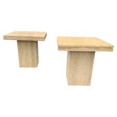 1980s Postmodern Italian Marble or Travertine Square End Tables, a Pair