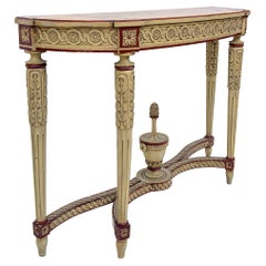 1940s Regency Maison Jansen Style Heavily Carved and Painted Console Table 