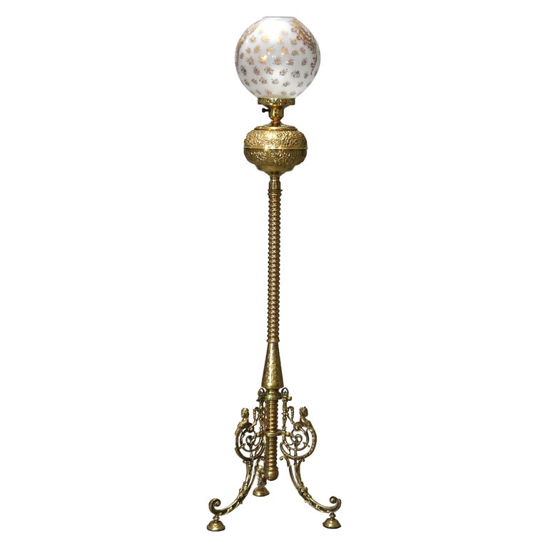 Victorian Figural Brass Piano Floor, Antique Piano Floor Lamps