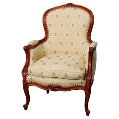 Antique French Louis XV Style Mahogany Upholstered Chair with Down Cushion c1930