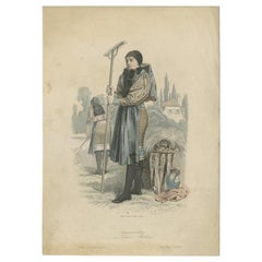 Antique Costume Print of a Peasant Girl from Saxony-Altenburg, Germany ca.1876