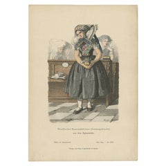 Antique Costume Print of a Peasant Girl from Spreewald in Germany, c.1880