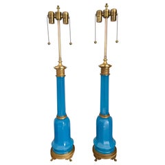 French Blue Opaline Lamps