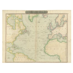 Antique Interesting Map of the Atlantic Showing Nelson's and Trade Routes, 1817