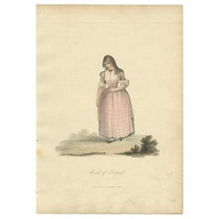 Antiker antiker Kostümdruck einer niederländischen Frau aus Broek in Wasserland, 1817