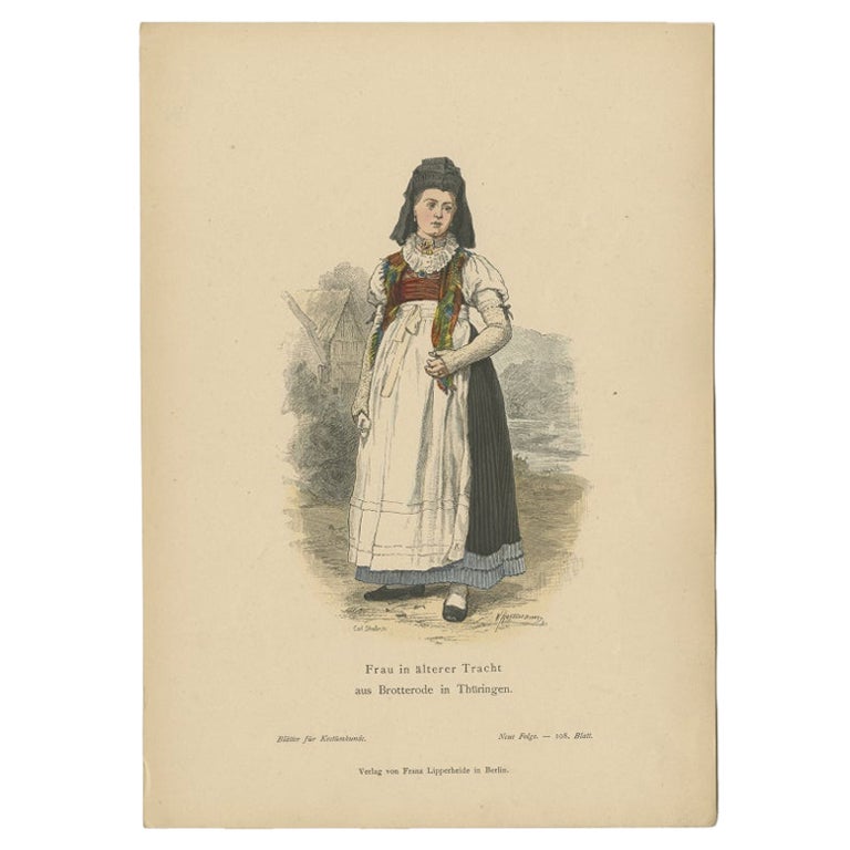 Antique Costume Print of a Woman from Brotterode 'Thuringia' in Germany, 1880