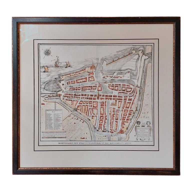 Antiker Stadtplan von Rotterdam in Rahmen, ca. 1850