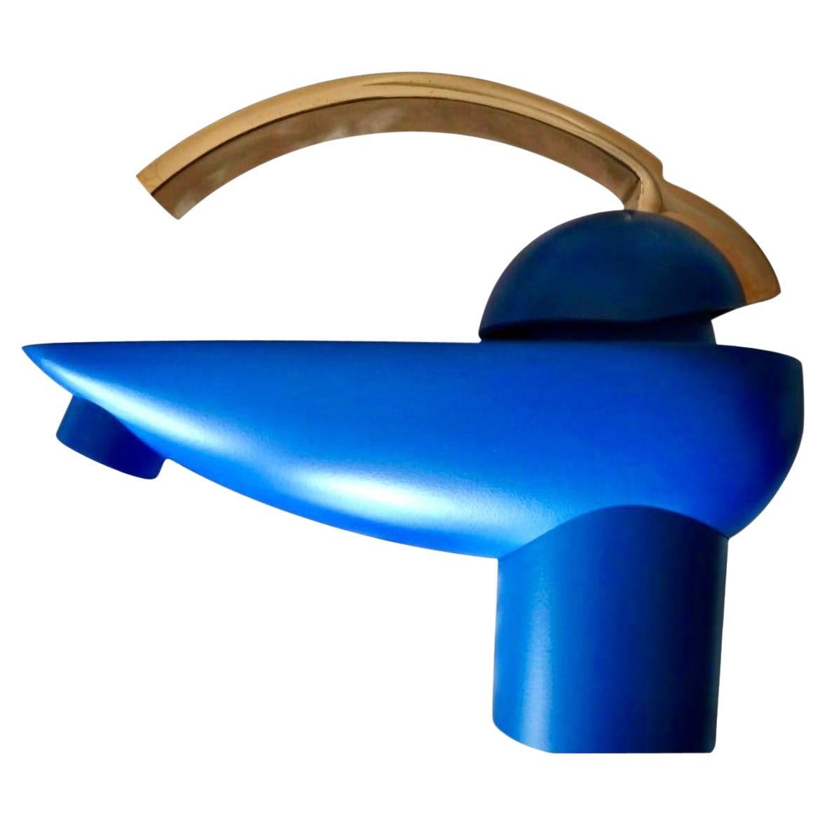 Dornbracht Obina Königsblauer, goldfarbener Lavatory-Faucet mit einem Holzverschluss, 1990er Jahre