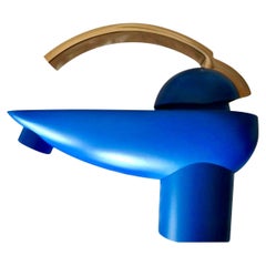 Dornbracht Obina Königsblauer, goldfarbener Lavatory-Faucet mit einem Holzverschluss, 1990er Jahre