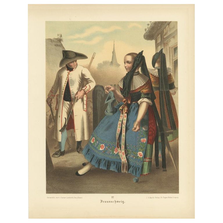 Antique Costume Print 'Braunschweig' in Germany, 1890 For Sale