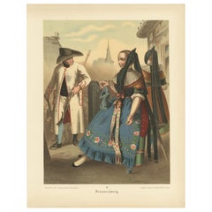 Stampa antica in costume 'Braunschweig' in Germania, 1890