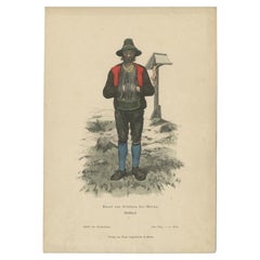 Antique Costume Print of a Farmer from Schenna 'South Tyrol', Italy, ca.1880