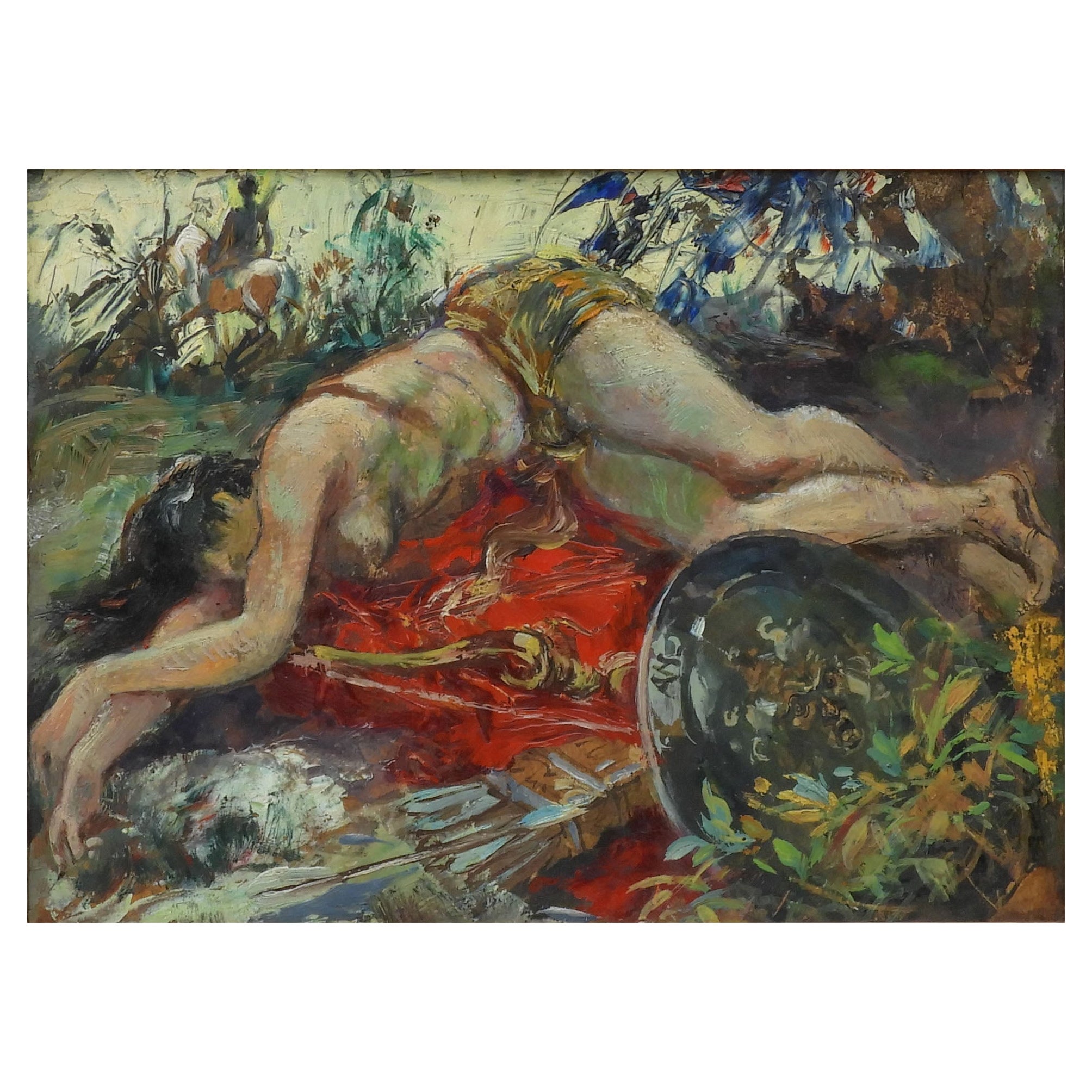 ‘The Death of Penthesilea’ Oil Painting by André Hofer FREE SHIPPING For Sale