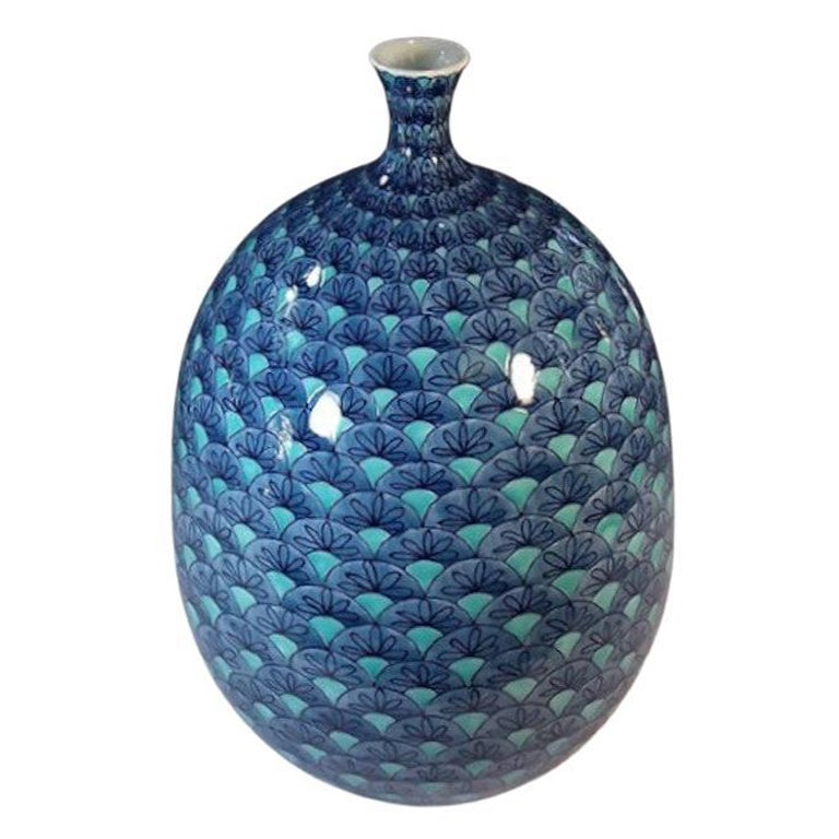 Japanese Contemporary Imari Green, Black and Blue Porcelain Vase, 2