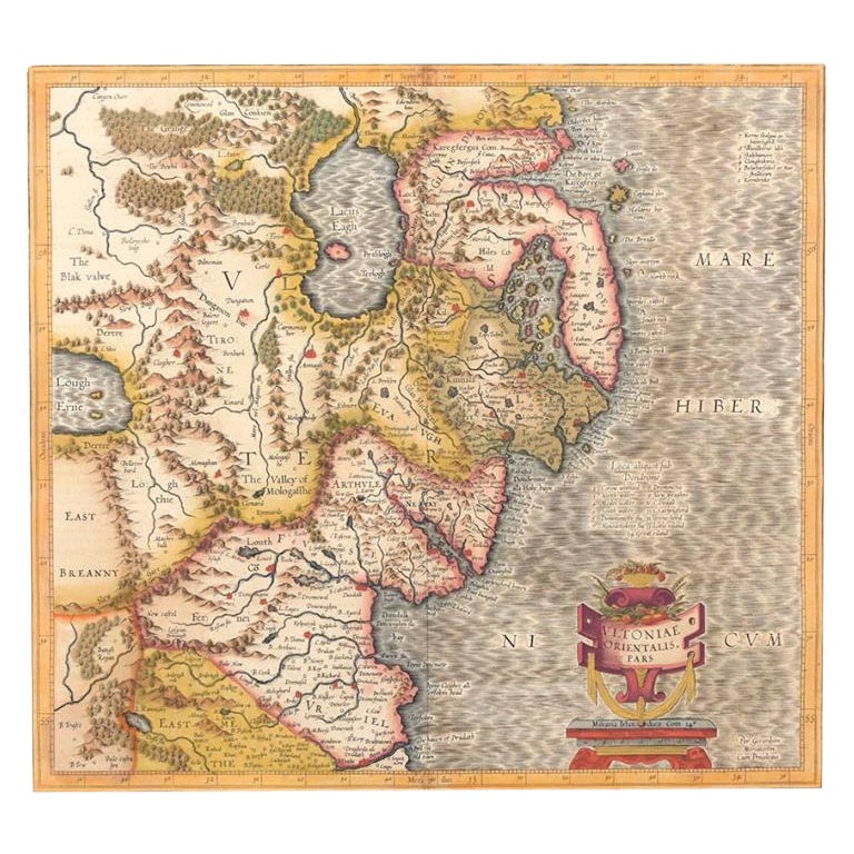 Antique Map of Northern Ireland by Mercator/Hondius, Early 1600's For Sale