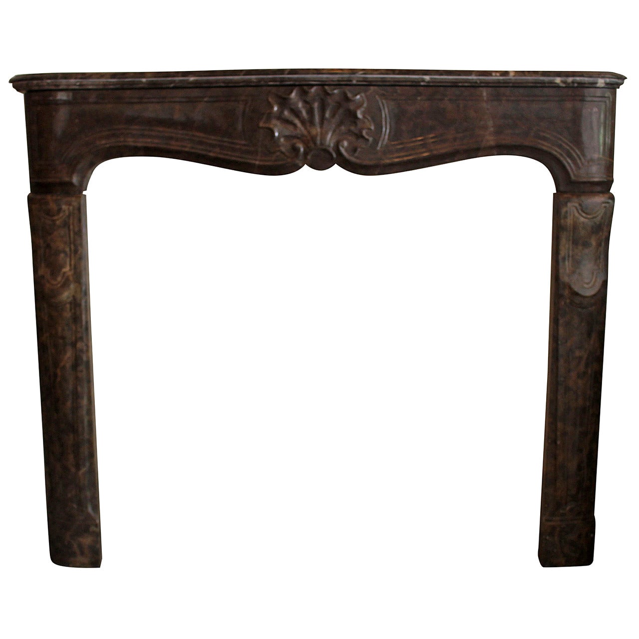 Large 18th Century French Regence Brown and Gray Marble Mantel  For Sale