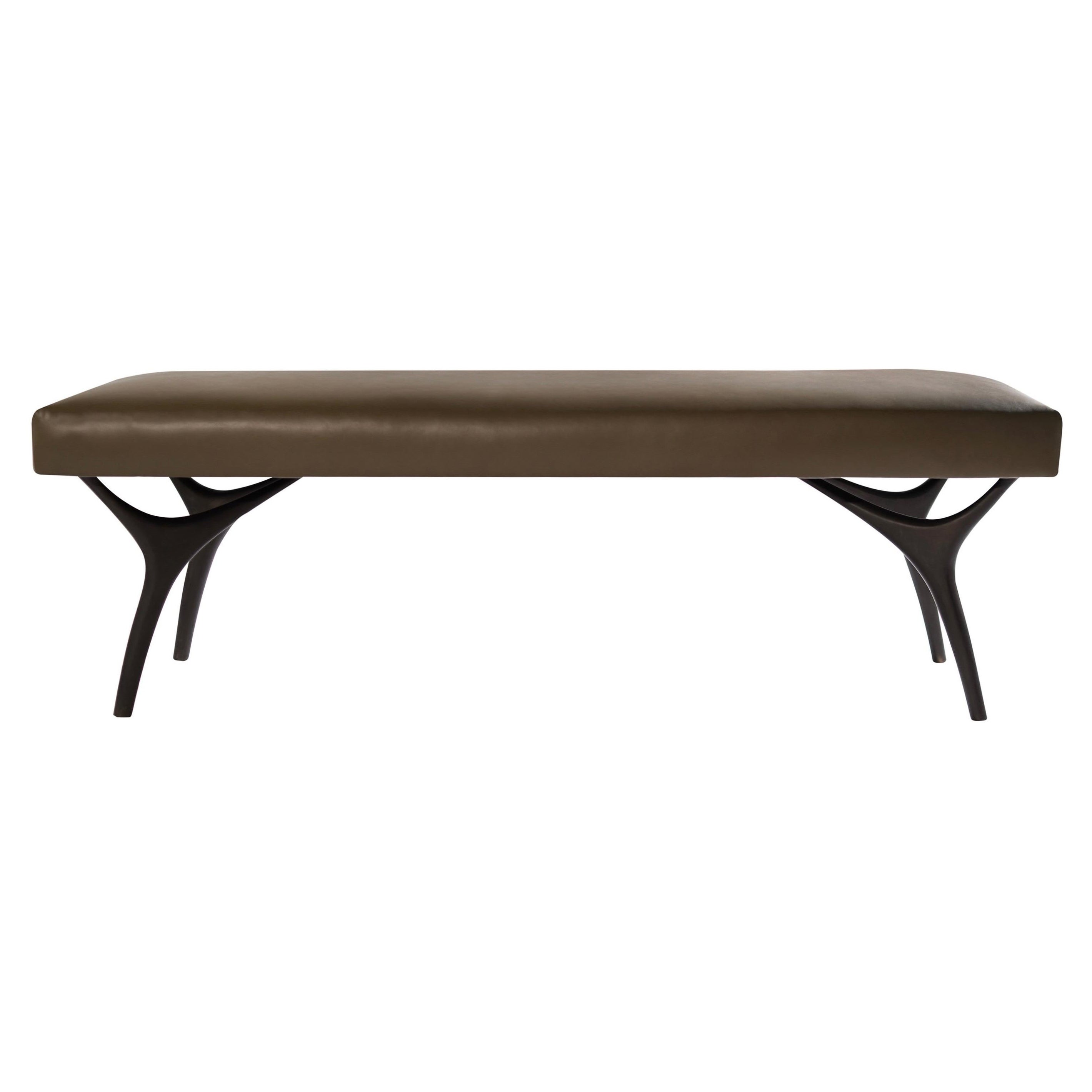 Stamford Modern's Crescent Bench aus olivfarbenem Leder im Angebot