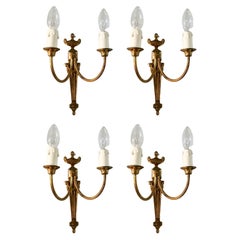 Set of French 4 Neo Classical Brass Twin Wall Lights