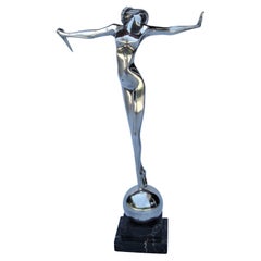 Art Deco Salome Nude Woman Silvered Bronze Sculpture, Sibylle May, France