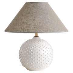 French Modern Sphere Table Lamp in White Textured Ceramic, 1950s