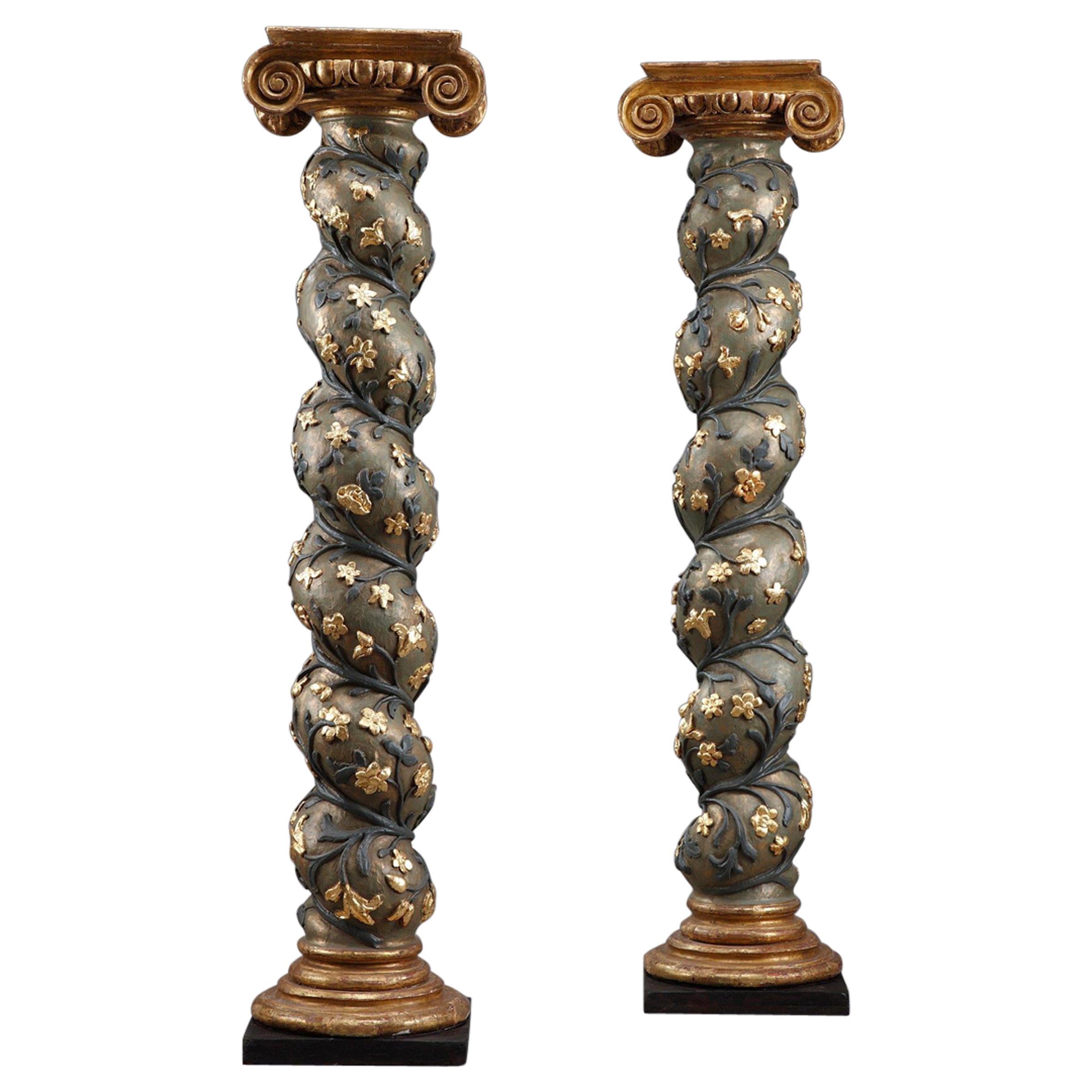 Pair of Baroque Twisted Columns, 17th Century For Sale