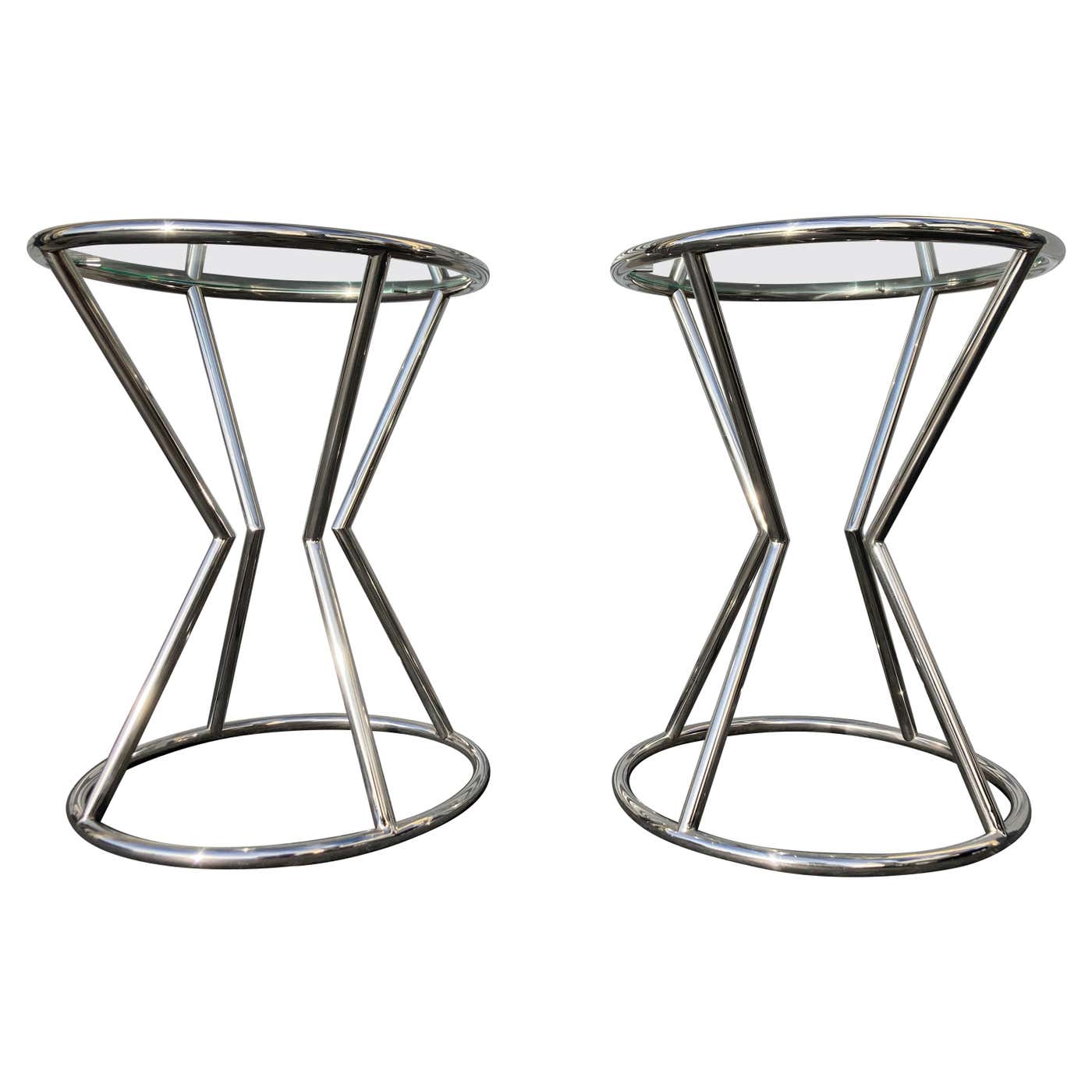 Beautiful Modern Side Tables, Stainless Steel and Glass For Sale at 1stDibs