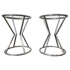 Retro Beautiful Modern Side Tables, Stainless Steel and Glass