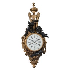 Vintage French Gold Psainted and Dark Bronze Cartel Clock