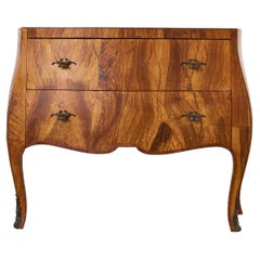 Italian Rococo Style Walnut Veneer Bombe Commode Chest