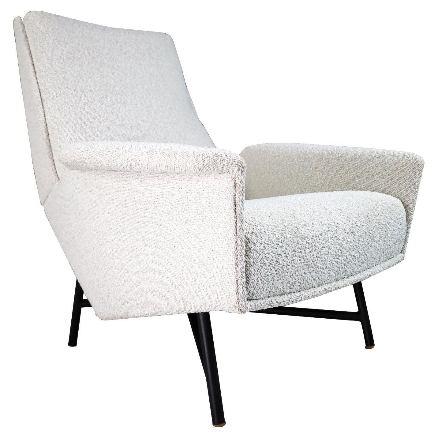 Midcentury Modern Lounge Chair in Re Upholstered Boucle Wool by Guy Besnard 1959