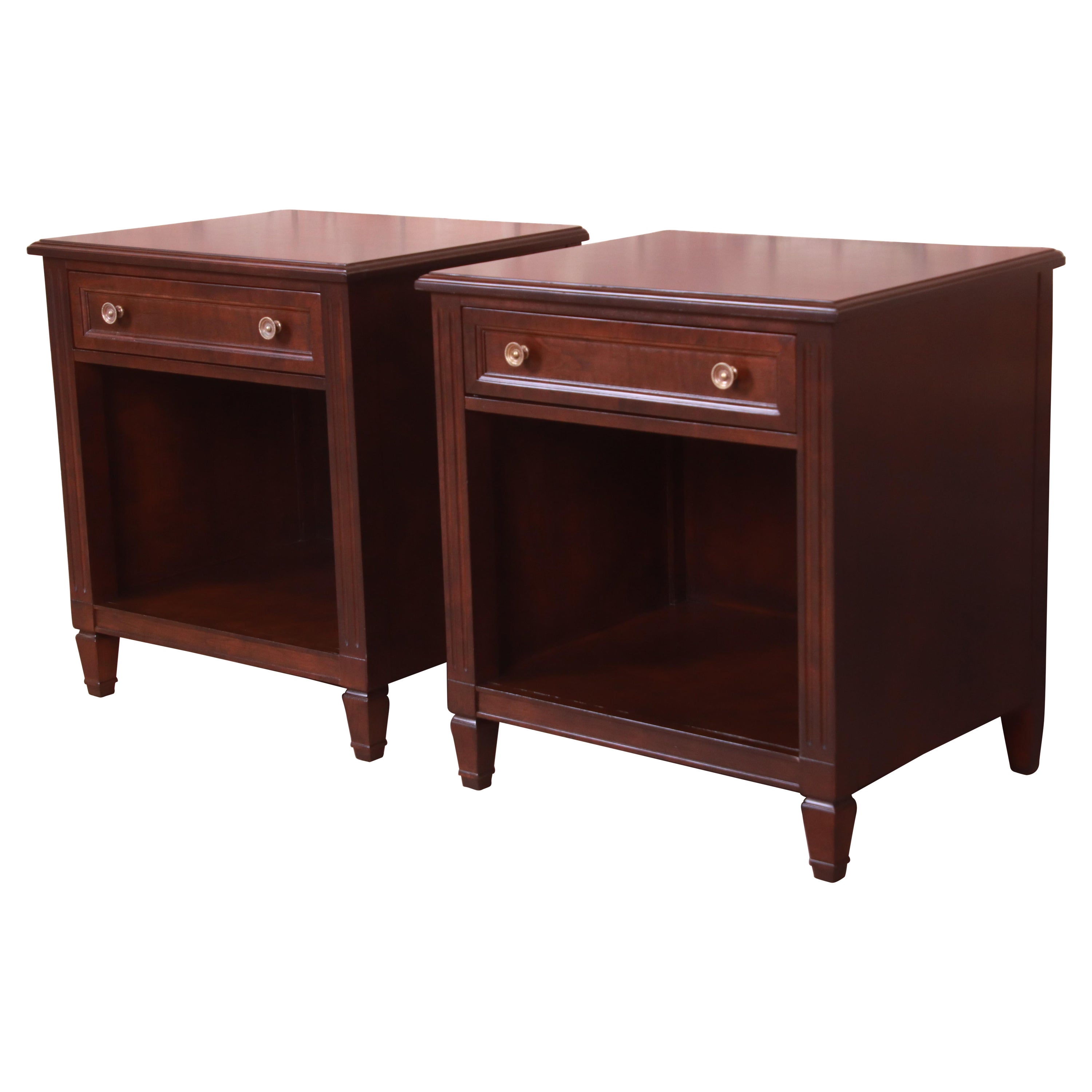 Kindel Furniture French Regency Louis XVI Cherry Wood Nightstands, Refinished