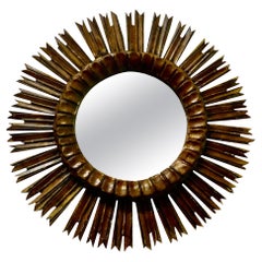 French Carved Wood Art Deco Odeon Style Sunburst Mirror
