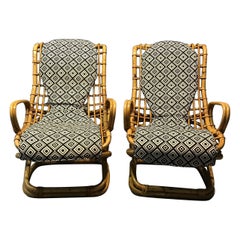 Pair of Italian Rattan Lounge Chairs with Matching Table, Mid-Century, 1960's